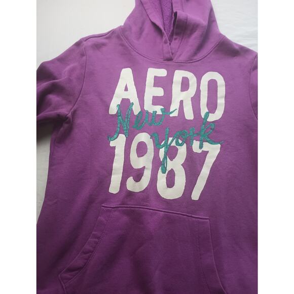 Y2K Vintage Aeropostale Purple Graphic Hoodie Sweatshirt Women Medium Pullover - Picture 2 of 5